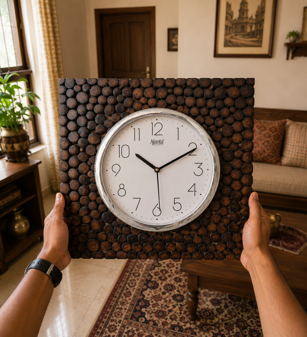 Handcrafted Sheesham Wood Wall Clock with Ajanta Quartz Movement