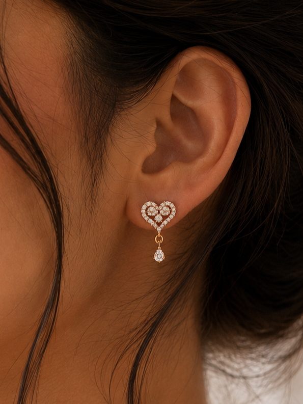 Sparkling Heart Crystal Stud Earrings
