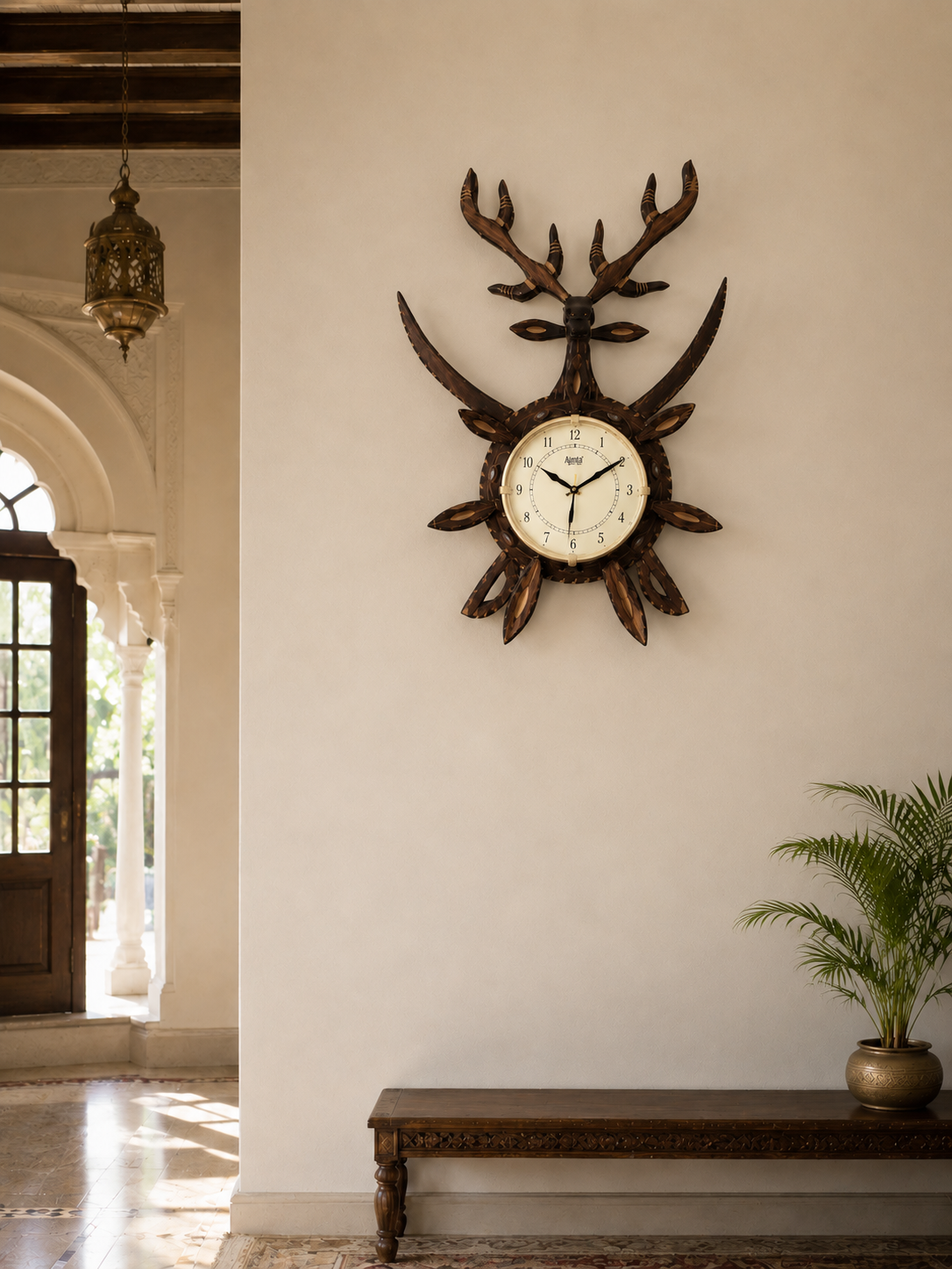 Handcrafted Sheesham Wood Deer Wall Clock | Wooden Wall Decor