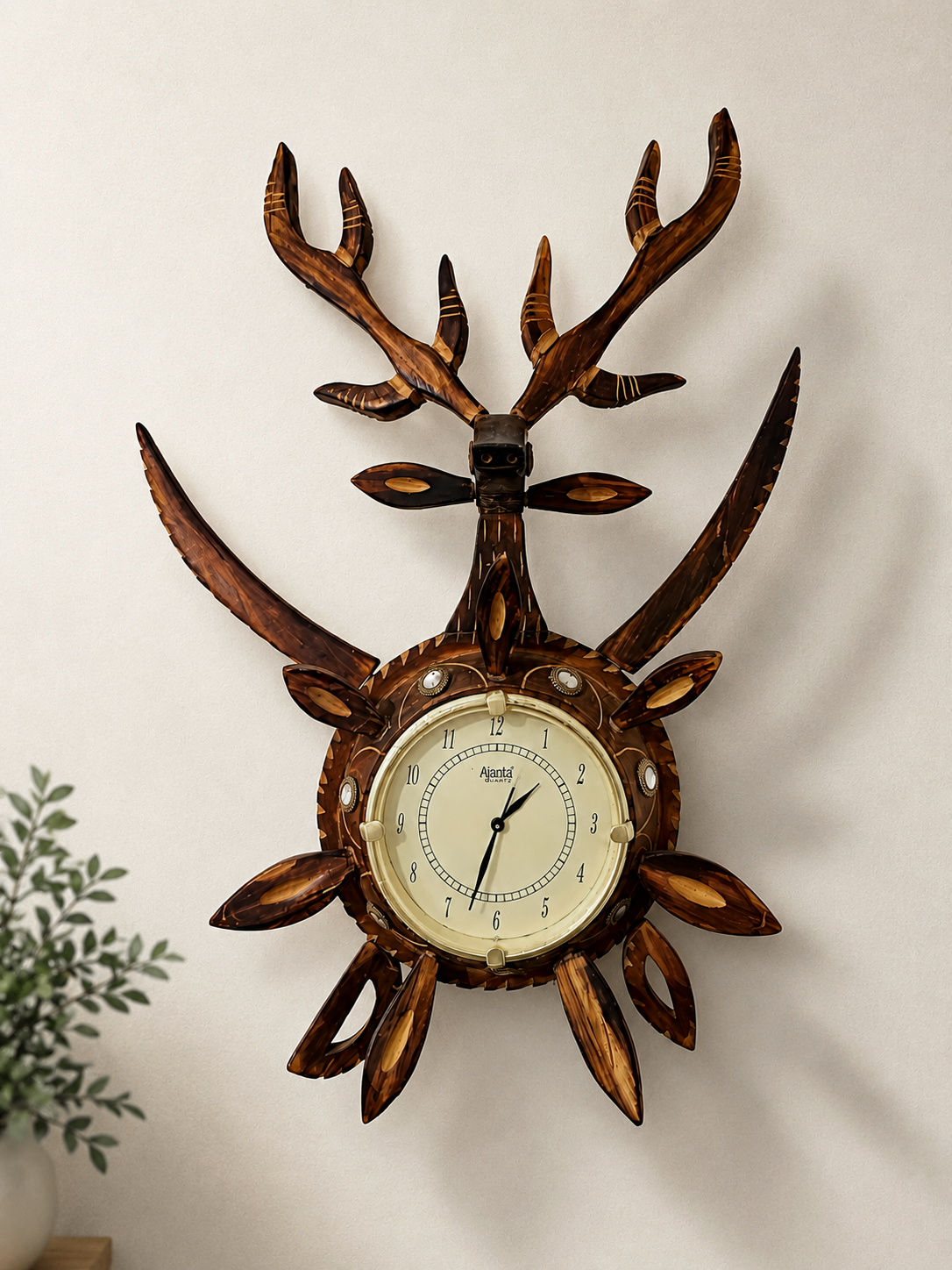 Handcrafted Sheesham Wood Deer Wall Clock | Wooden Wall Decor