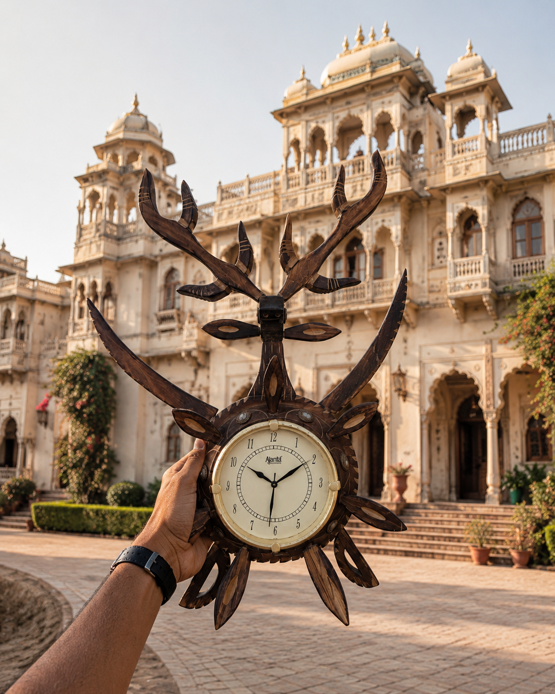 Handcrafted Sheesham Wood Deer Wall Clock | Wooden Wall Decor