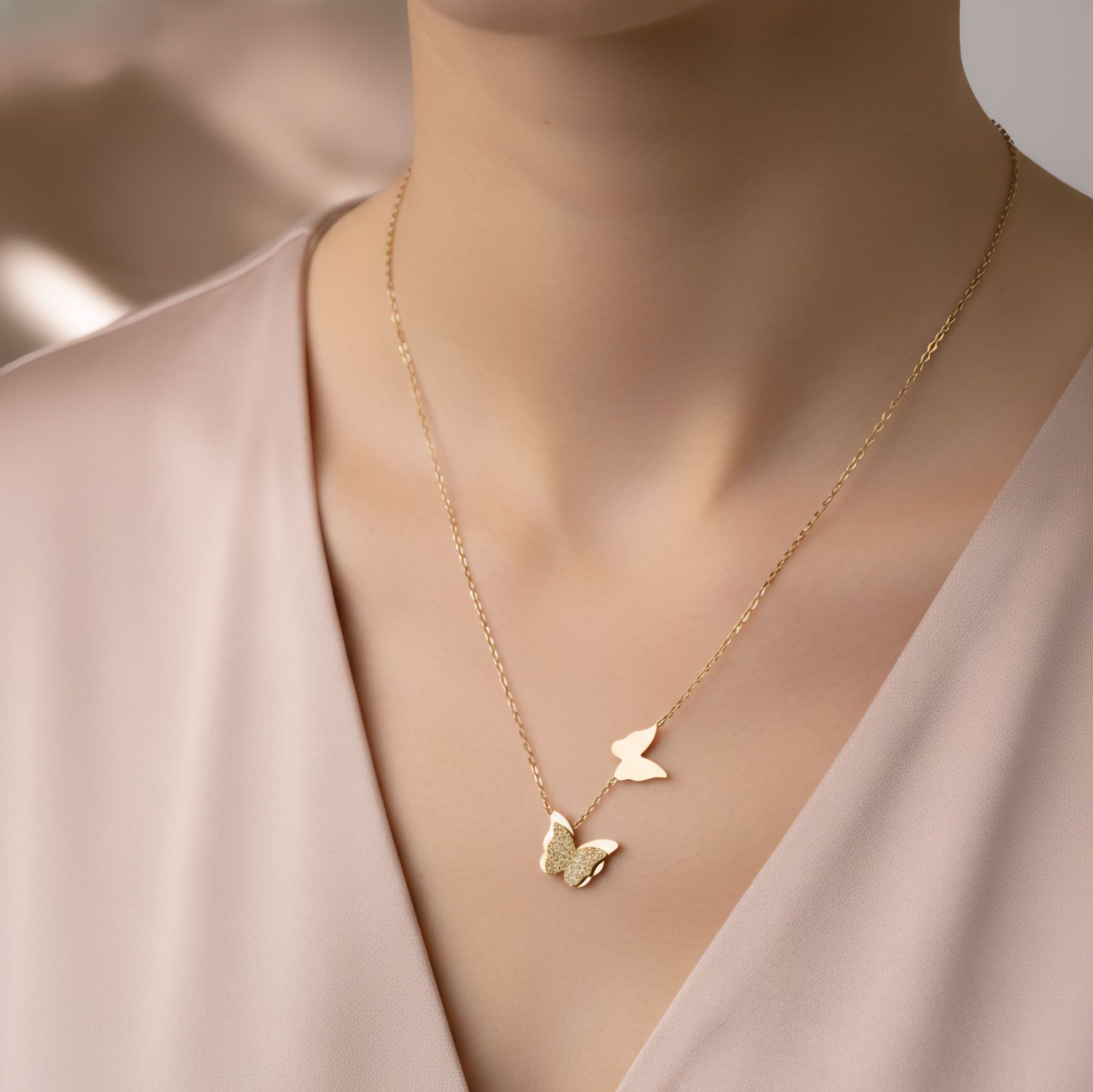 Elegant Double Butterfly Gold-Plated Necklace