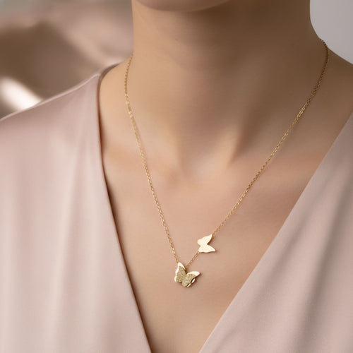 Elegant Double Butterfly Gold-Plated Necklace